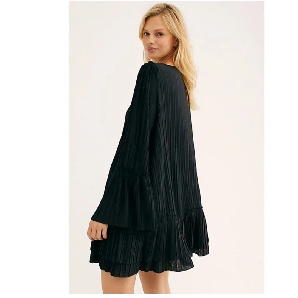 New Free People Can't Help It Long Sleeve Mini Dress Small Black OB998026